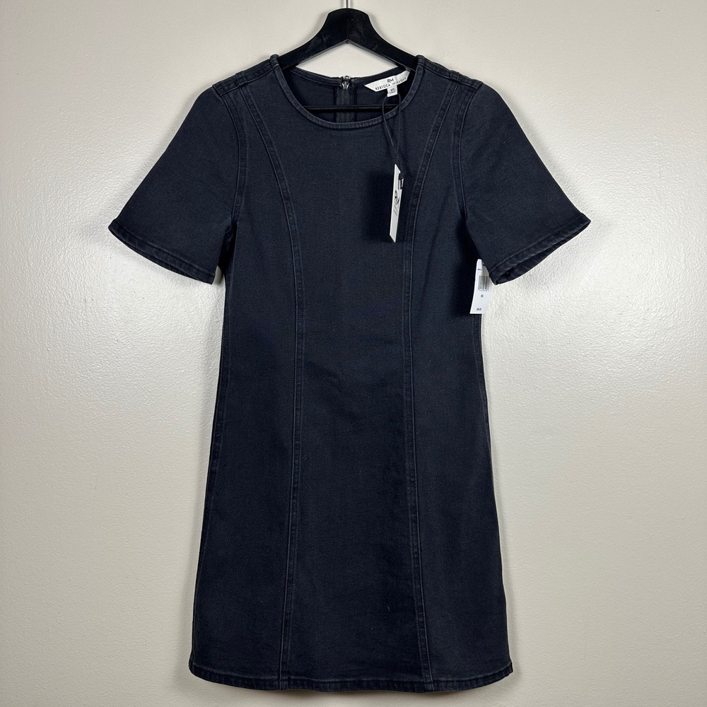 Rebecca Minkoff Women's XS Bailey Dress Black Denim Short Sleeve Mini Zip‎ Back